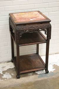 lot 45 image: 19th C. Chinese Export Side Table w Marble Top