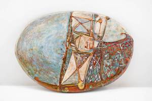 lot 281 image: Barbara Gilhooly Cartographic Form Original Mixed Media Acrylic Painting on Wood Panel
