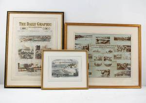 lot 290 image: 3 Framed Historical Minnesota Prints, Newspaper, Photos