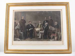lot 298 image: F.B. Carpenter, A.H. Ritchie Large First Reading of Emancipation Proclamation Etching