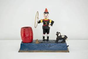 lot 345 image: Vintage Replica Trick Dog Cast Iron Mechanical Bank