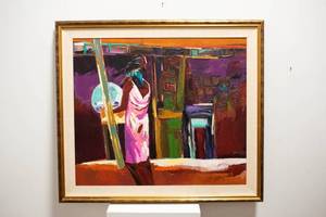 lot 367 image: Large Simbari Style Original Oil on Canvas Painting, Illegible Signature