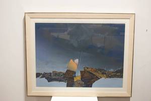 lot 368 image: Large Abstract Signed & Numbered Print in Blues & Earth Tones