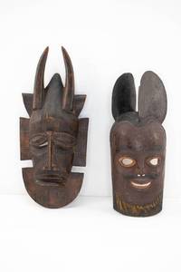 lot 395 image: Pair Vintage Tribal Style Wood Masks
