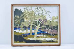 lot 252 image: Patricia Bratnober Riverside Patterns Original Oil on Board Painting