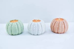 lot 181 image: 3 Martha Stewart Luminara Colored Pumpkins Flameless Candles