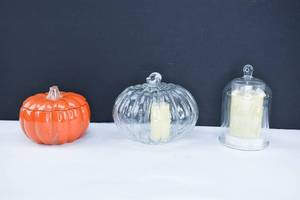 lot 184 image: 3 Autumn Fall Thanksgiving Pumpkin Decor Items