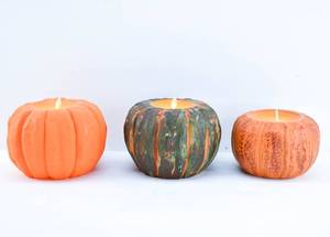 lot 185 image: 3 Martha Stewart Luminara Autumn Pumpkin Flameless Candles
