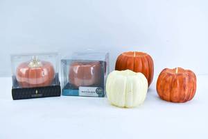 lot 192 image: 5 Pumpkin Shaped Flameless Candles, Luminara, L&L