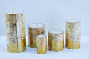 lot 195 image: 5 Luminara Gold-dipped Birch Bark Wax Flameless Candles