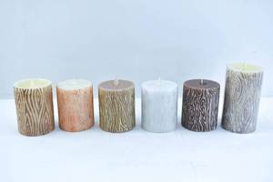 lot 196 image: 6 Wood Bark Pattern Wax Flameless Candles, Luminara, Other