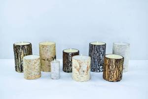 lot 201 image: 9 Tree Bark Look Luminara Moving Flame Flameless Candles