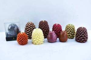 lot 202 image: 10 Luminara Pine Cone, Pear, Acorn Moving Flame Flameless Candles