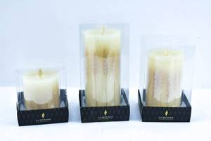 lot 203 image: 3 Luminara Embedded Harvest Wheat Moving Flame Flameless Candles