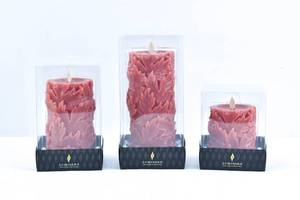 lot 204 image: 3 Luminara Red Autumn Leaves Moving Flame Flameless Candles