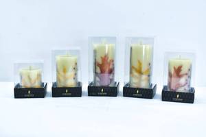 lot 205 image: 5 Luminara Embedded Leaves, Twigs, & Berries Moving Flame Flameless Candles
