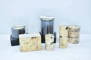 lot 206 image: 6 Luminara Tree Bark Themed Moving Flame Flameless Candles
