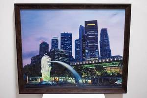 lot 515 image: Original Painting on Canvas of Singapore Skyline with Merlion Statue