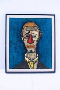 lot 64 image: Bernard Buffet Tete the Clown Framed Print