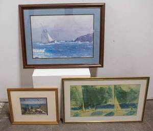 lot 551 image: 3 Poster Prints with Sailboats, Claude Monet, Lyonel Feininger, Other