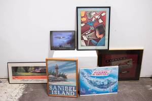 lot 552 image: 6 Retro Posters, Sanibel Island, Inspirational, Cheetah, Baseball, Technology