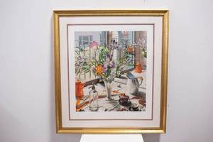 lot 554 image: Signed & Numbered Nancy Hagin Milk Glass Bouquet Serigraph