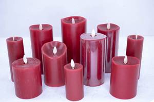 lot 499 image: 10 Luminara Dark Red & Burgundy Flameless Pillar Candles
