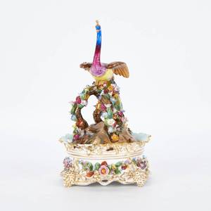 lot 113 image: Meissen Peacock Porcelain Dish w Shakers