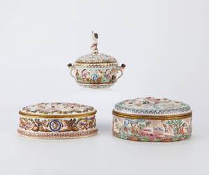 lot 116 image: 3 Large Porcelain Table Boxes by Capodimonte