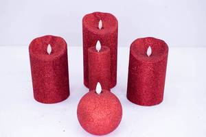 lot 455 image: 5 Luminara Red Glitter Flameless Candles
