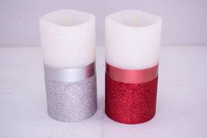 lot 459 image: 2 Luminara Red & Silver Glitter Flameless Candles