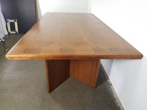 lot 16 image: Large 92 12L Walnut Veneer Wood Conference Table with Glass Top
