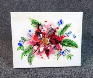 lot 3020 image: Poinsettia Acrylic, Glass, and Resin on Canvas by KH of Divine Providence Community Home