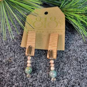 lot 3022 image: Red Oak and Green Apatite Earrings by Jaci Ullrich of 818 Garden Studio