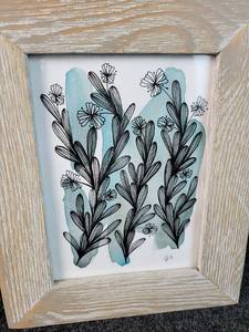 lot 3036 image: Blue Flowers Watercolor and Ink on Paper by Jaci Ullrich of 818 Garden Studio