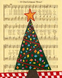 lot 3018 image: O Christmas Tree Music Colored Pencil on Sheet Music by Mary Walchuk