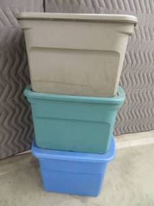 3 STERILITE 18 GALLON TOTES WITH LIDS