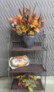 SMALL METAL BAKERS RACK WITH FALL DECOR