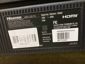 lot 978 image: 50A6G Hisense - 50 Class A6G Series LED 4K UHD Smart Android TV (TECHNICIAN TESTED LIKE-NEW)