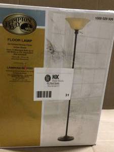 lot 31 image: Hampton Bay 71.25 in. Bronze Torchiere Floor Lamp with Frosted Plastic Shade