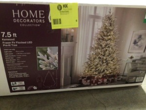 lot 6 image: Home Decorators 7.5 ft Kenwood Fraser Flocked Christmas Tree customer Returns see pictures