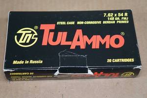 20 Tul Ammo 7.62 x 54R 148 Gr FMJ Steel Case Ammo