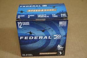 25 Federal Speed Shok 12 Gauge 3 Steel 2 Shot Shotshells