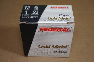 25 Federal Gold Medal 12 Gauge 2-34 9 Shot Paper Shotshells