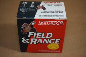 25 Federal Field and Range 20 Gauge 2-34 8 Shot Shotshells