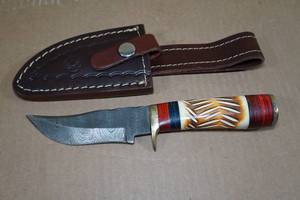 Custom Louis Martin Damascus Style Blade Hunting Knife with Karot Handle