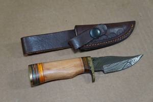 Custom Griebe Damascus Style Blade Hunting Knife with Boar Tusk Handle