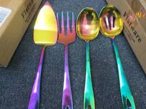 lot 241 image: 2 Sets Colorful Titanium Serving Ut...