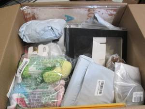 lot 255 image: Box of Assorted Small Overstock Ite...