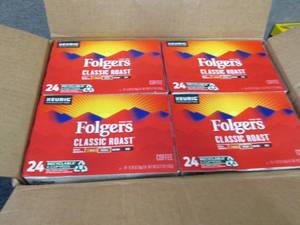 lot 390 image: 4- 24 pks Folgers Classic Roast Kcu...